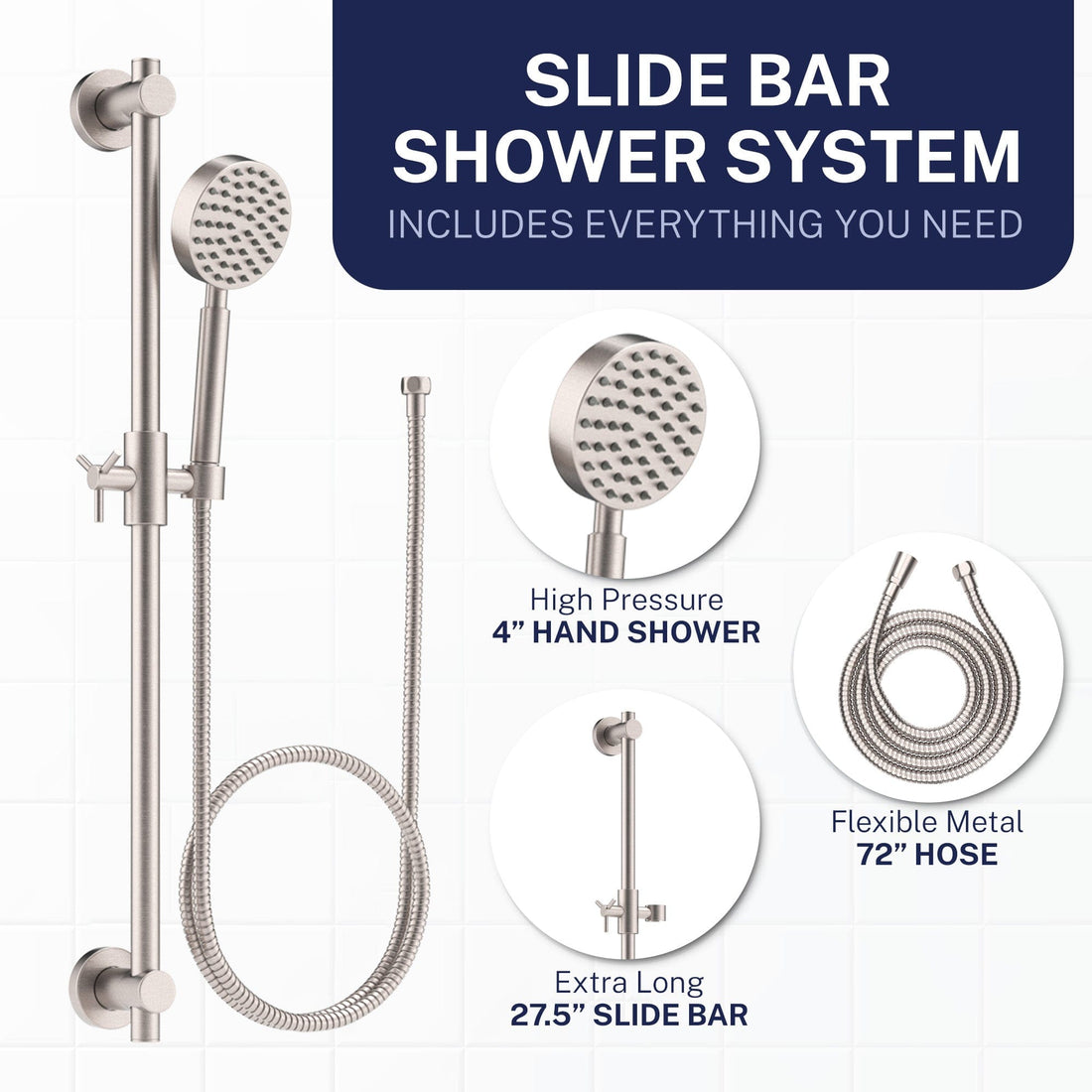Inclusions Slide Bar with Low Flow 1-Spray Handheld Shower Head Set Brushed Nickel / 1.75 - The Shower Head Store