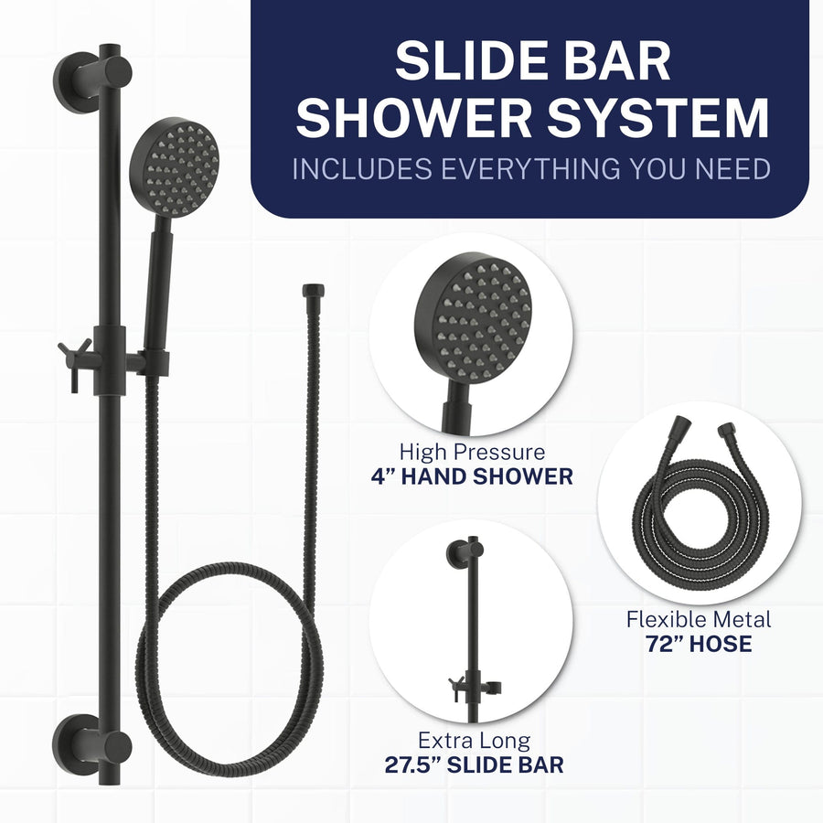 Inclusions Slide Bar with Low Flow 1-Spray Handheld Shower Head Set Matte Black / 1.75 - The Shower Head Store