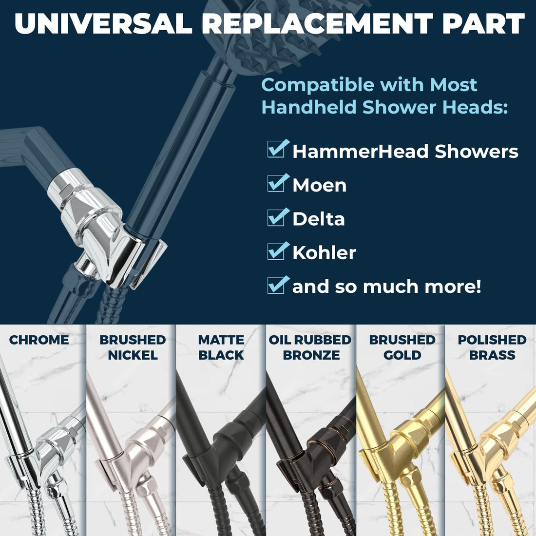 All Metal Hand Held Shower Head Holder Universal Shower Arm Mount – The Shower  Head Store