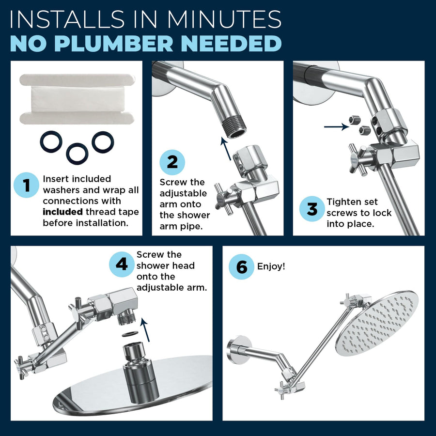 Adjustable Shower Arm Extension Pipe Raise or Lower Shower Head Height Easy Installation Chrome / 12 Inch - The Shower Head Store