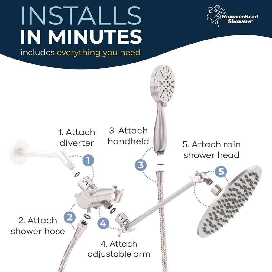Installation 3-Spray Dual with Adjustable Arm Brushed Nickel / 1.75 - The Shower Head Store