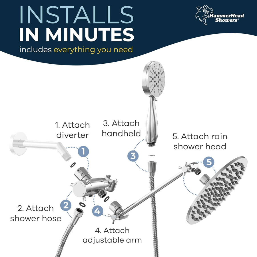 Installation 3-Spray Dual with Adjustable Arm Chrome / 2.5 - The Shower Head Store