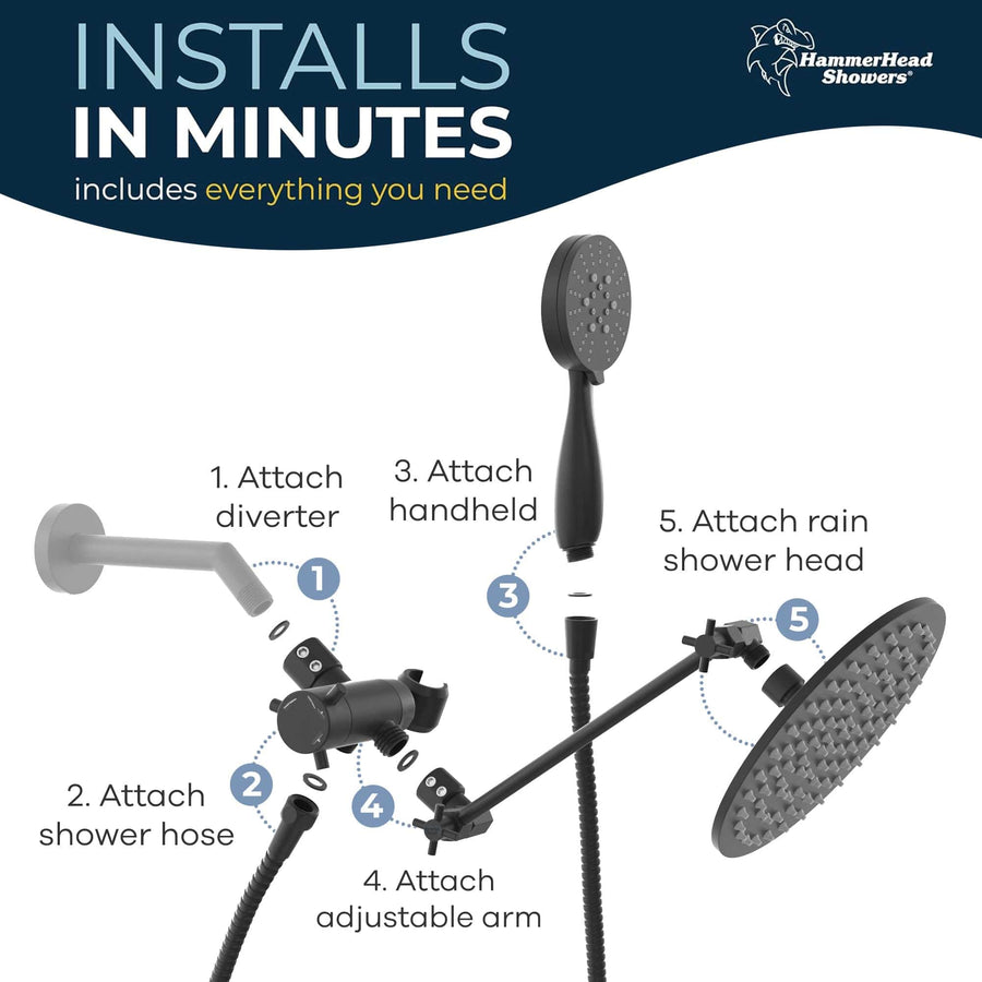 Installation 3-Spray Dual with Adjustable Arm Matte Black / 2.5 - The Shower Head Store