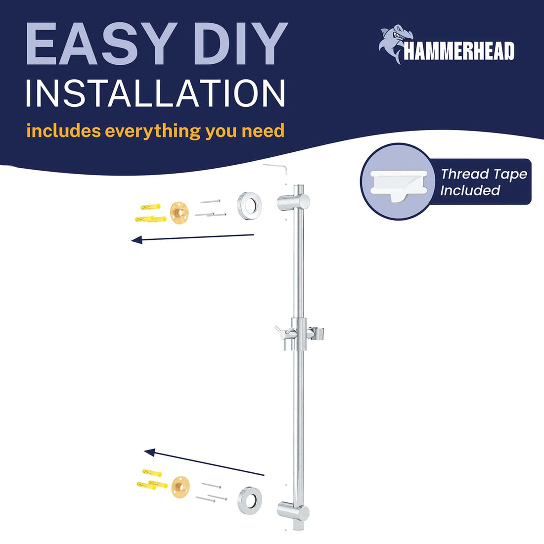 Easy Install All Metal Shower Slide Bar for Hand Held Shower Heads Chrome - The Shower Head Store