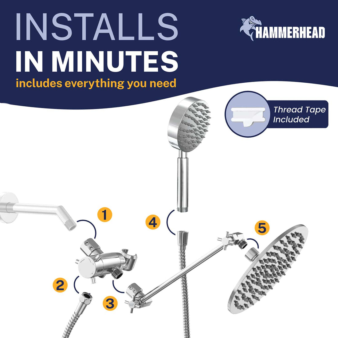 Installation 1-Spray Dual with Adjustable Arm Chrome / 2.5 GPM - The Shower Head Store