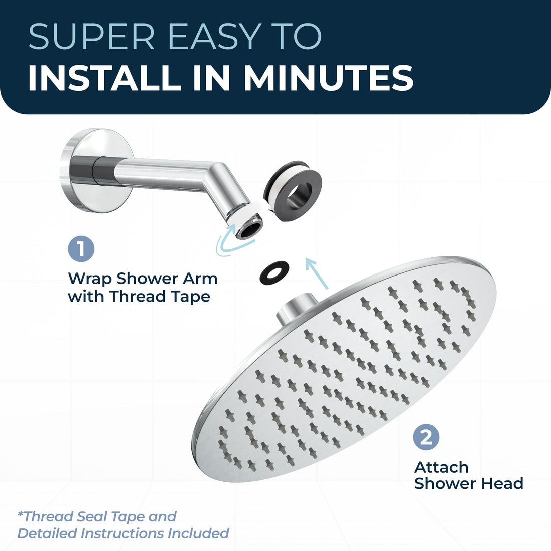 Installation 8 Inch Round Rain Shower Head Chrome / 2.5 - The Shower Head Store