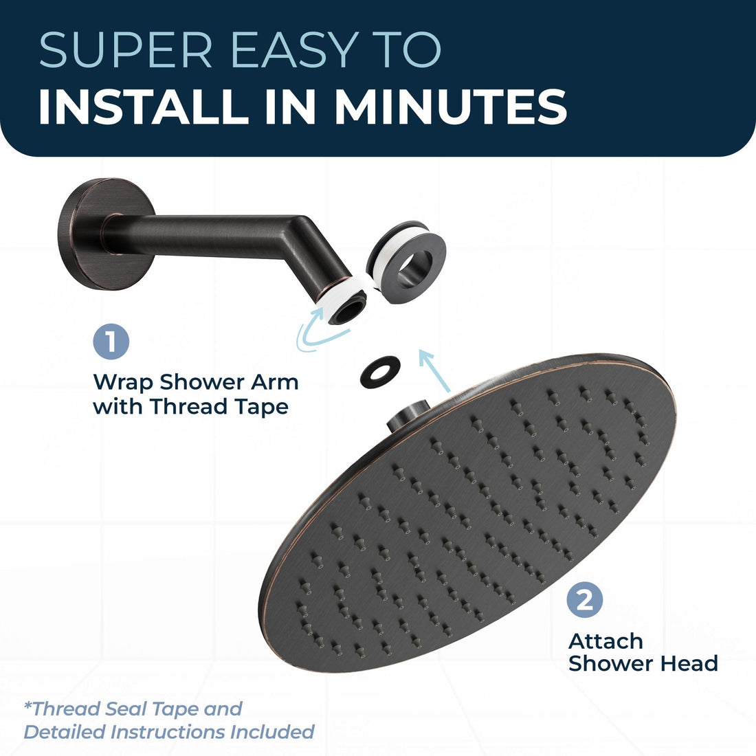 Installation 8 Inch Round Rain Shower Head Oil Rubbed Bronze  / 2.5 - The Shower Head Store