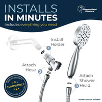 Installs in Minutes All Metal 3-Spray Hand Held Shower Head with Hose Chrome/ 2.5 - The Shower Head Store