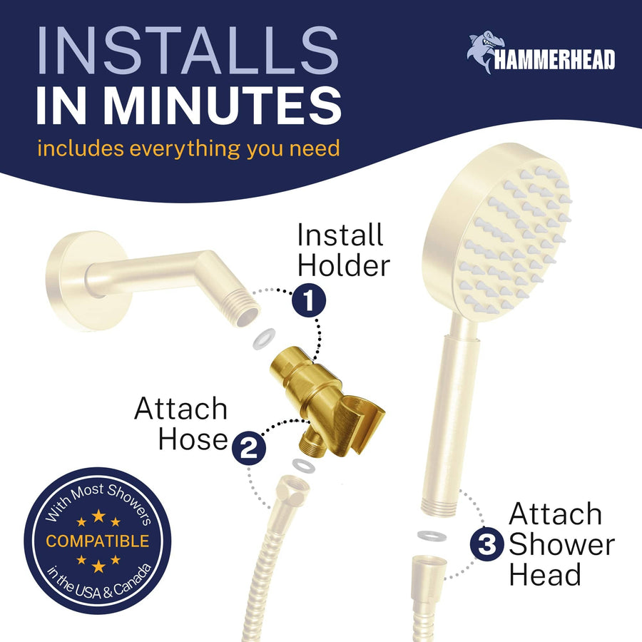 Installation Handheld Shower Head Holder Brushed Gold - The Shower Head Store