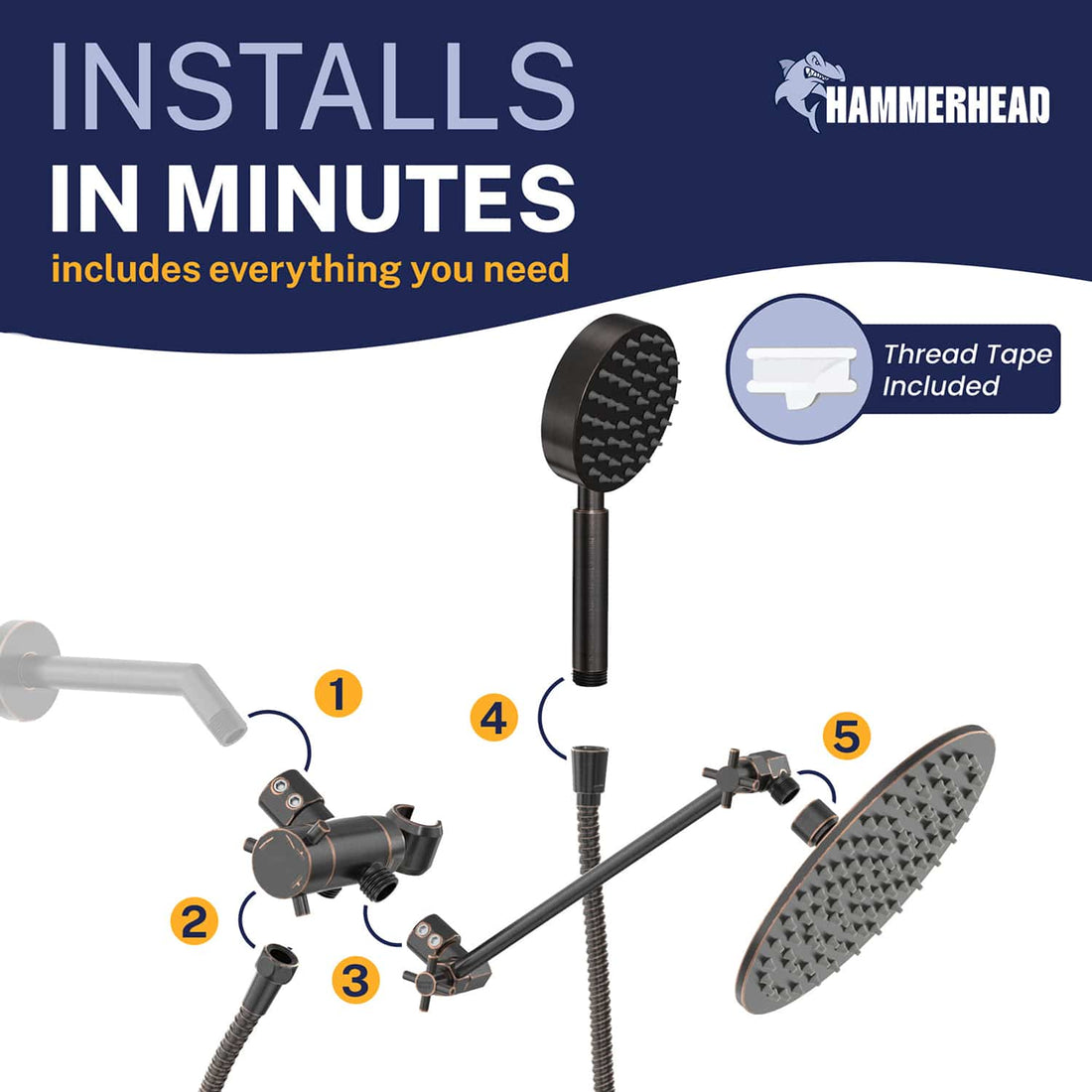 Installation 1-Spray Dual with Adjustable Arm Oil Rubbed Bronze / 2.5 GPM - The Shower Head Store