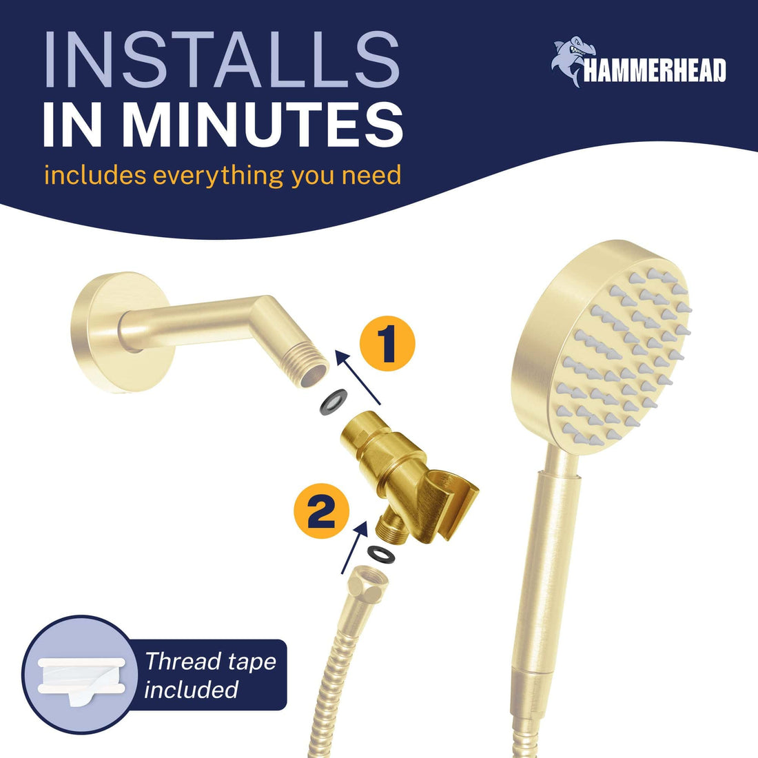 Easy Install Handheld Shower Head Holder Brushed Gold - The Shower Head Store