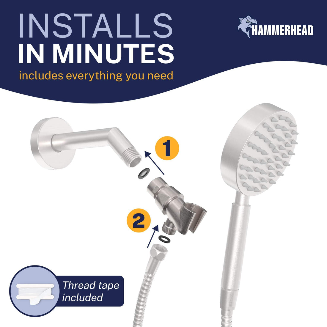 Easy Install HammerHead Showers All Metal Shower Head Holder Bracket Main Image Brushed Nickel - The Shower Head Store
