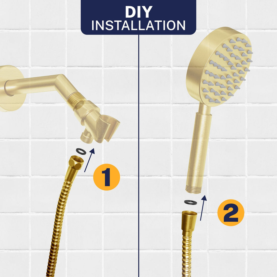 Easy Install ALL METAL Shower Hose Attachment for Shower Head –  Brushed Gold / 72 Inches - The Shower Head Store