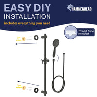 Easy Install Slide Bar with 3-Spray Hand Held Shower Head & Hose Matte Black / 2.5 GPM Matte Black / 1.75 GPM  - The Shower Head Store