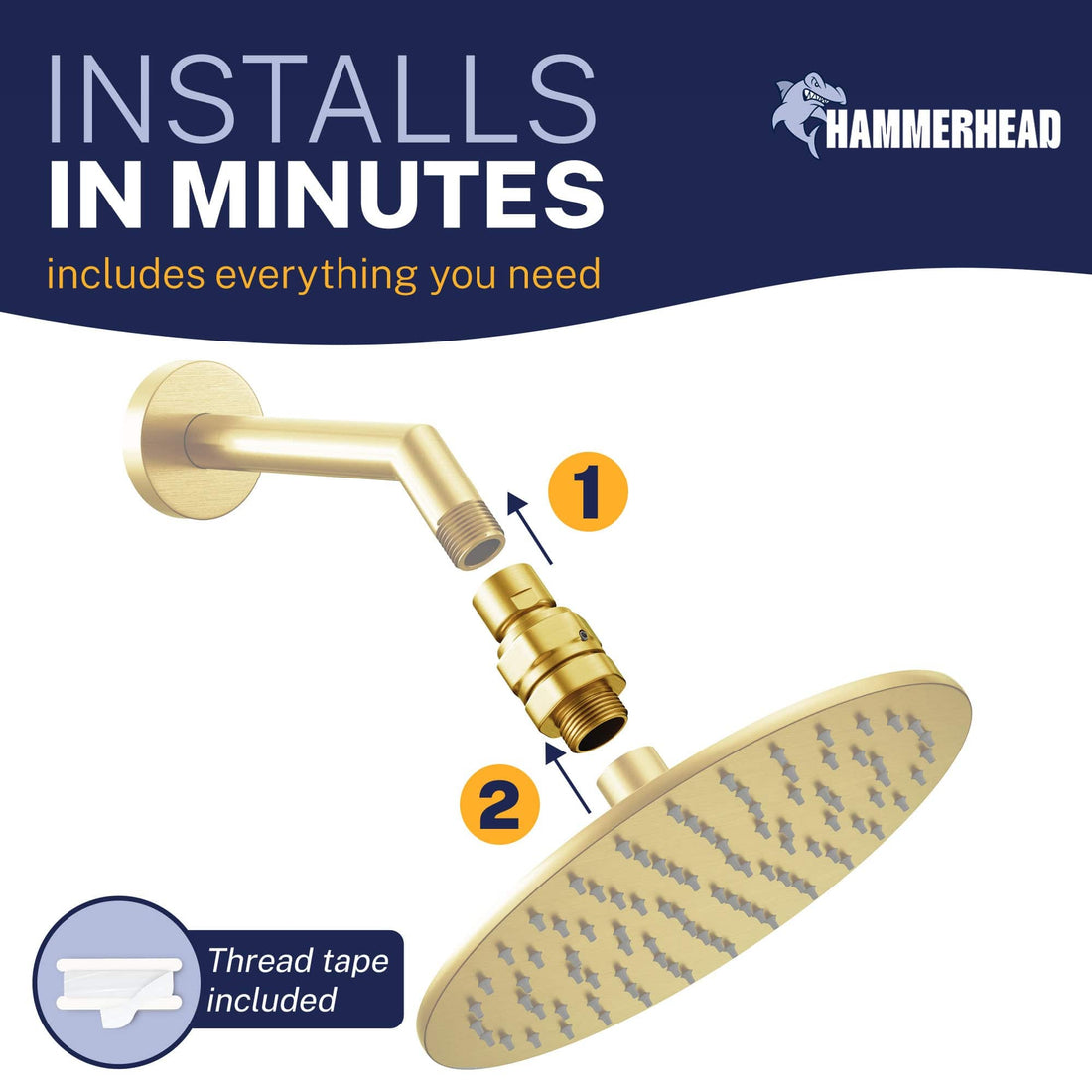 Installs in Minutes  Shower Head Swivel Adapter To Adjust Showerhead Angle Brushed Gold