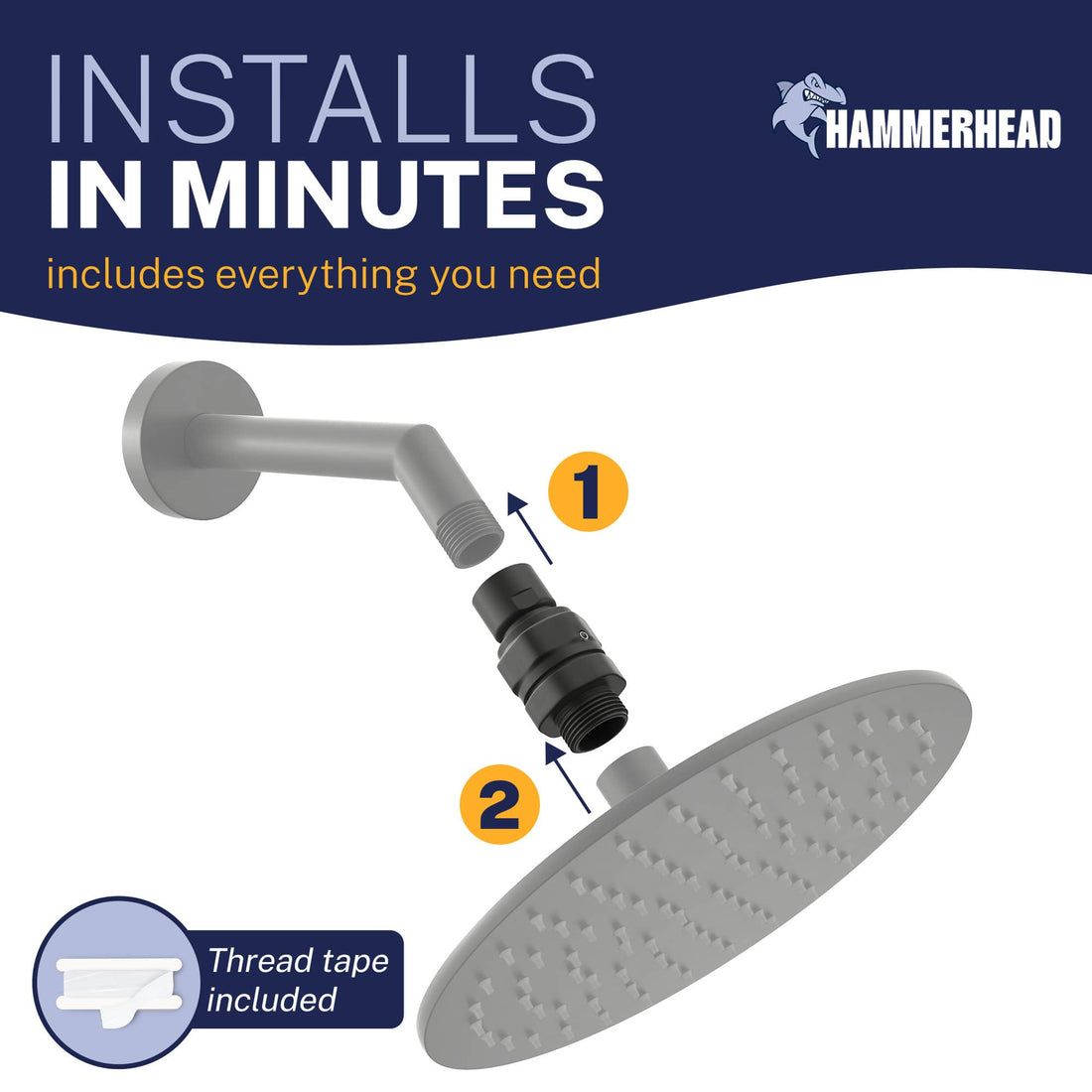 Installation Swivel Adapter with Extended Threads for a Leak Free Seal HammerHead Showers Matte Black - The Shower Head Store