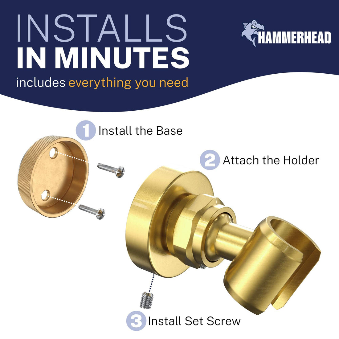 Installation Wall Mount Holder Brushed Gold  - The Shower Head Store