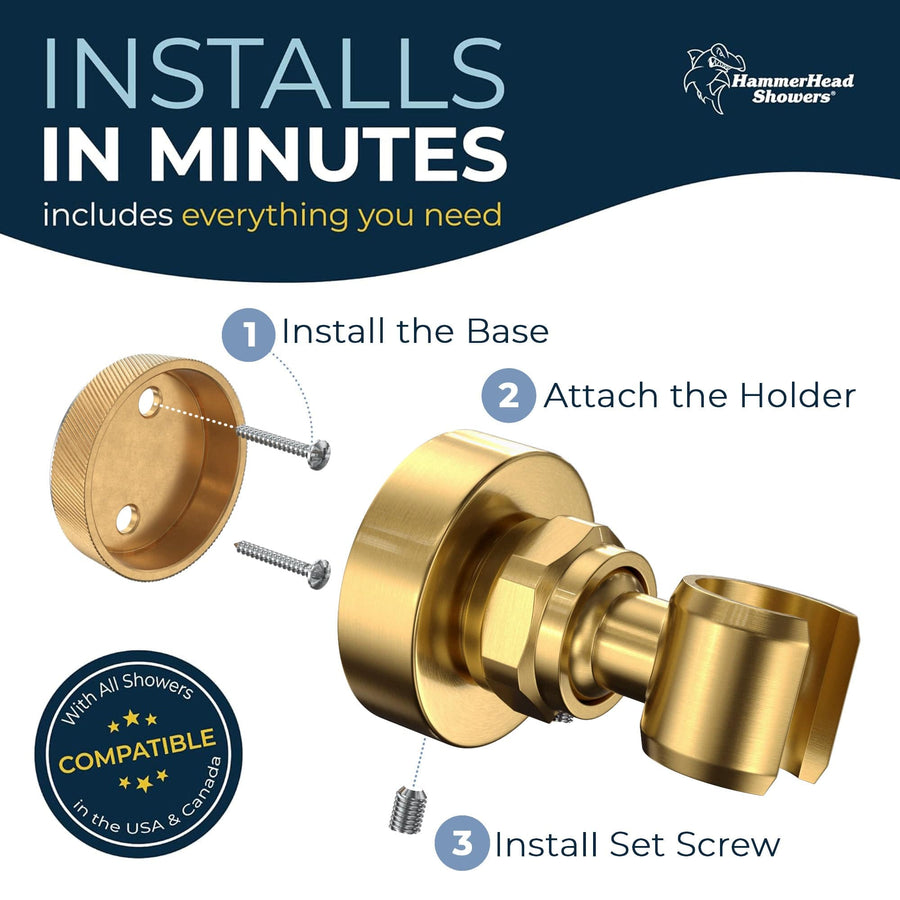 Installation Wall Mount Holder Brushed Gold  - The Shower Head Store