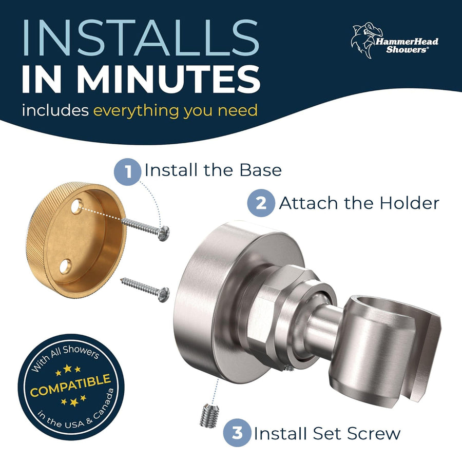 Installation Wall Mount Holder Brushed Nickel  - The Shower Head Store