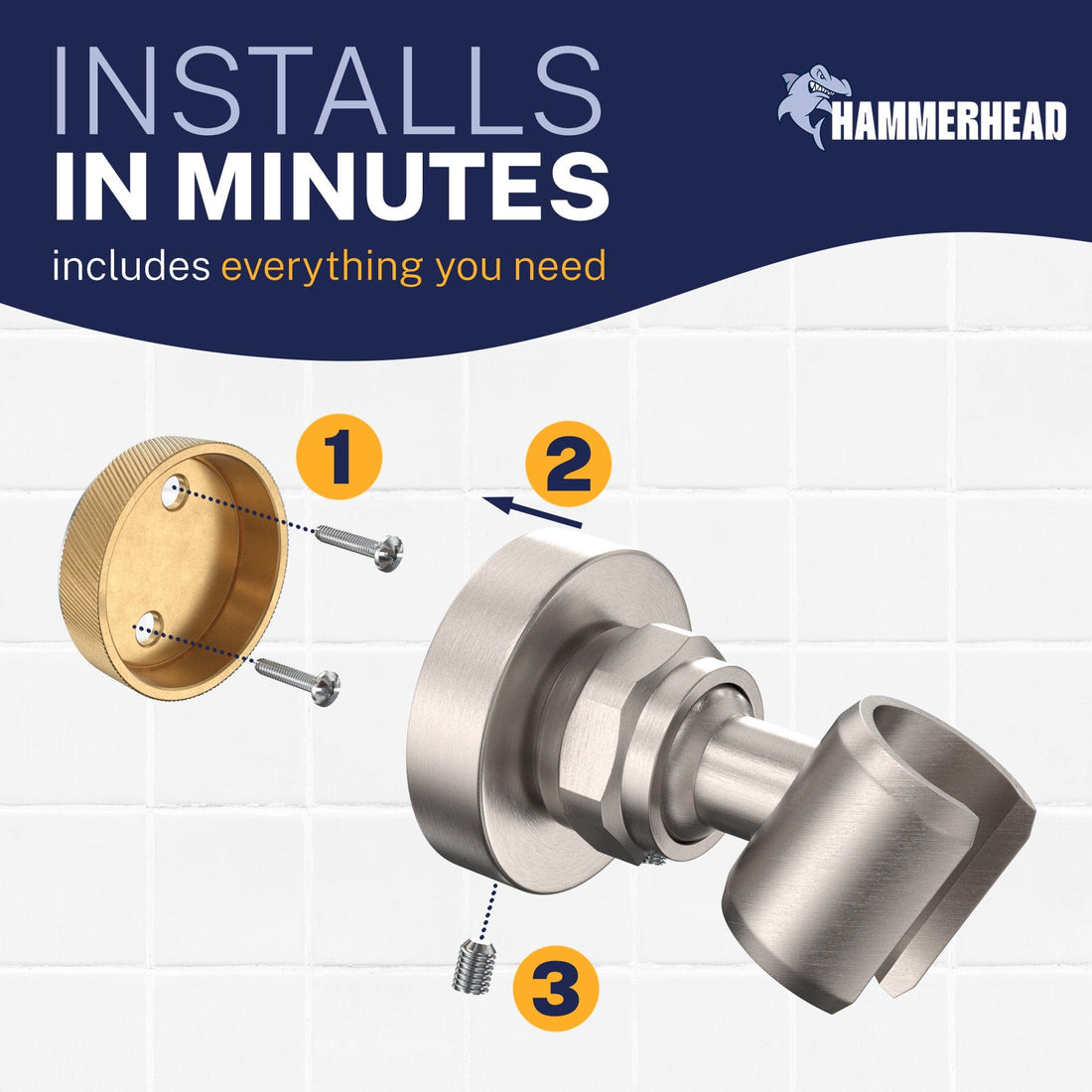 Installation Wall Mount Holder Brushed Nickel  - The Shower Head Store