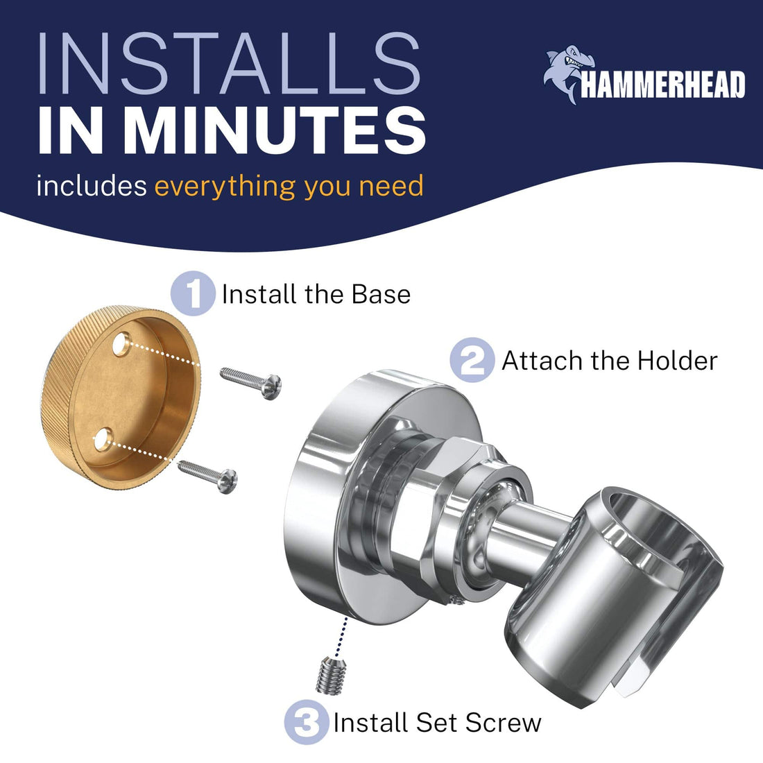 Installation Wall Mount Holder Chrome - The Shower Head Store