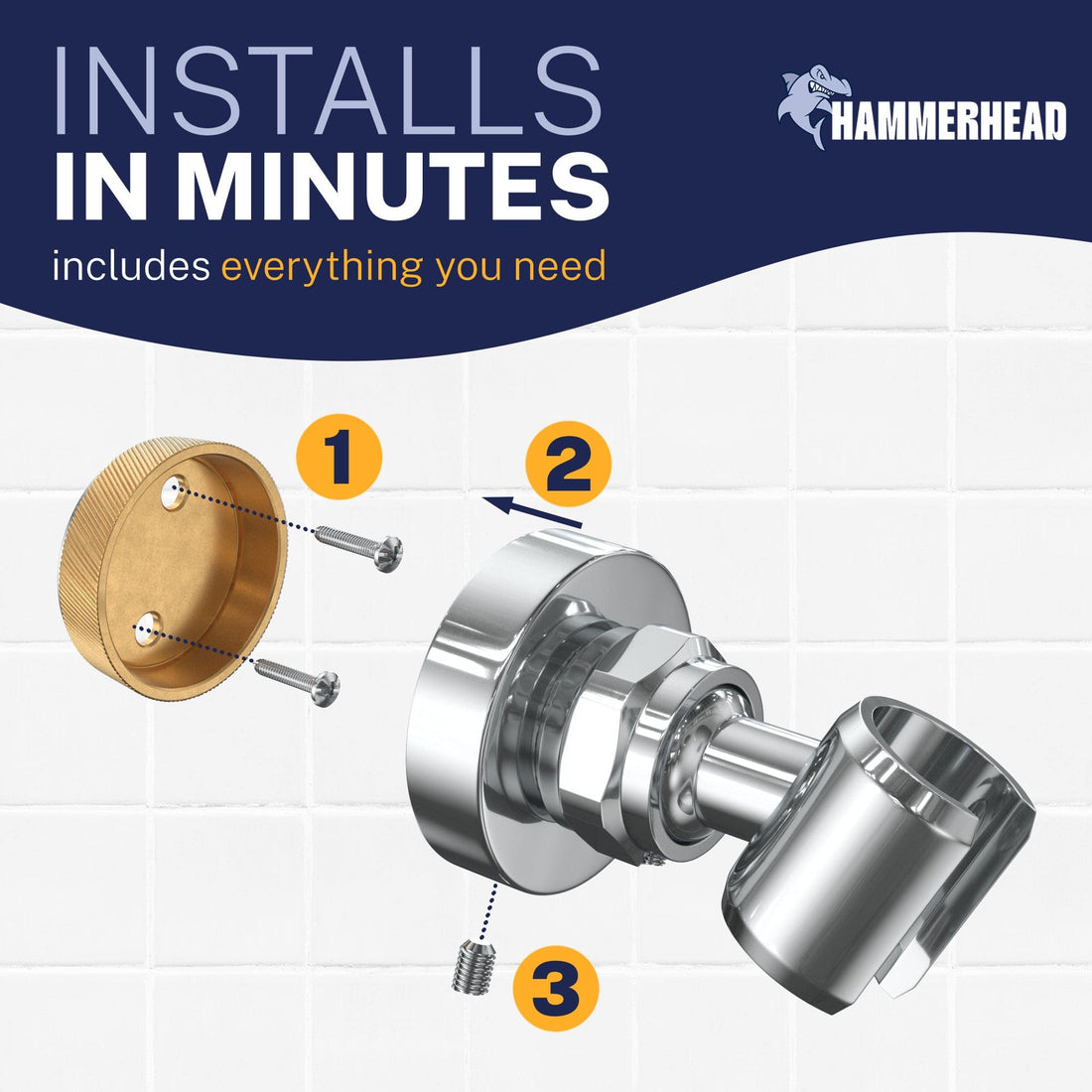 Installation Wall Mount Holder Chrome - The Shower Head Store