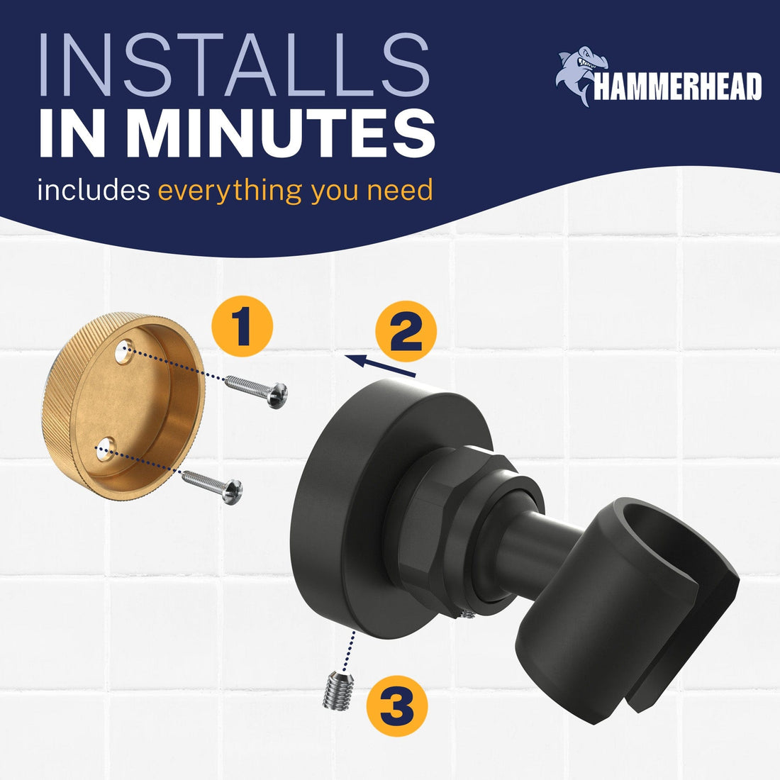 Installation Wall Mount Holder Matte Black  - The Shower Head Store