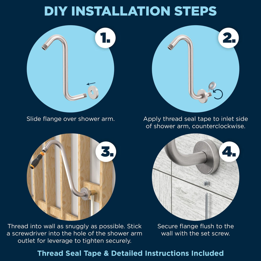 Installation of S Arm Shower Arm Pipe and Flange High Rise Shower Pipe Raise Shower Height by HammerHead Showers Brushed Nickel - The Shower Head Store