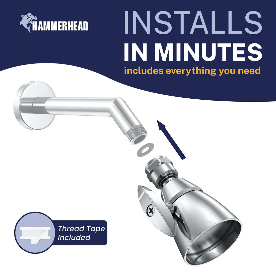 Installation HammerHead Showers 2-Inch Shower Head Chrome / 2.5 GPM Chrome / 1.75 GPM - The Shower Head Store