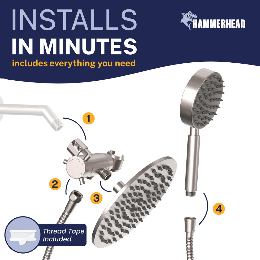 Installation 1-Spray Dual Shower Head Brushed Nickel / 2.5 - The Shower Head Store