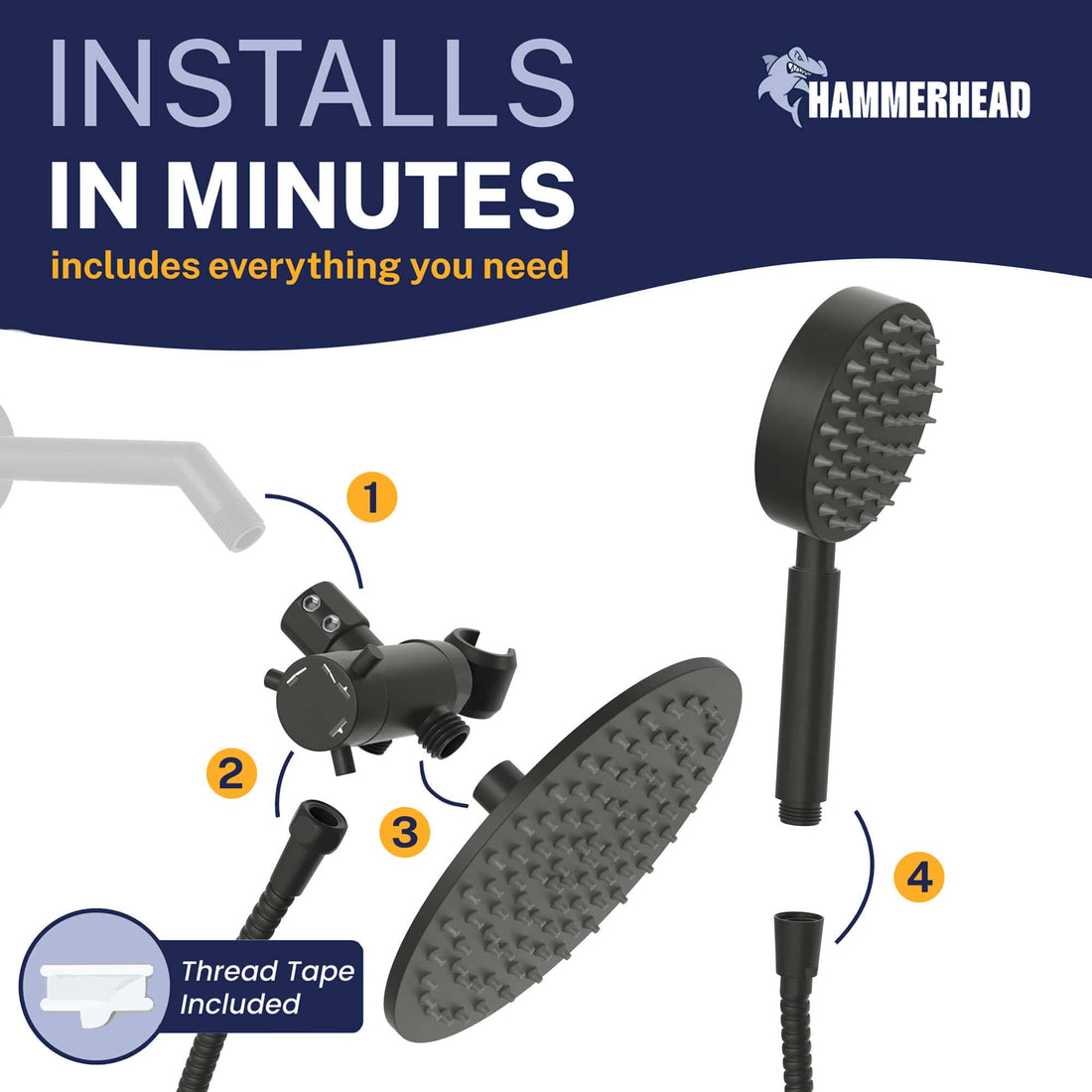 Installation 1-Spray Dual Shower Head Matte Black / 2.5 - The Shower Head Store