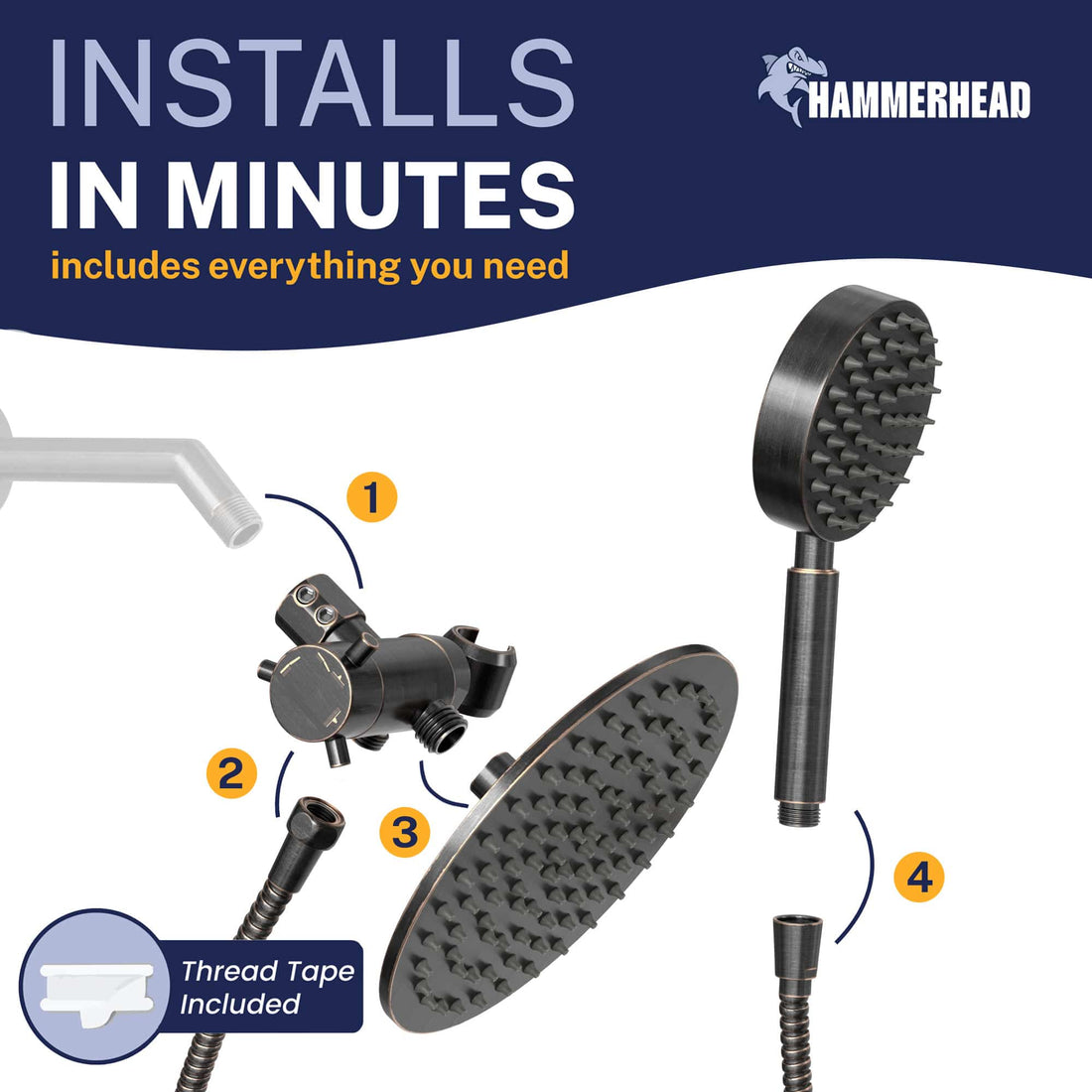 Installation 1-Spray Dual Shower Head Oil Rubbed Bronze / 2.5 - The Shower Head Store