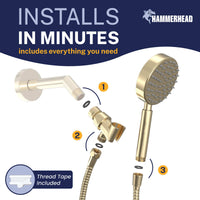 Installation All Metal Handheld Shower Head Set 1-Spray Chrome - The Shower Head Store Polished Brass / 2.5 GPM Polished Brass / 1.75 GPM