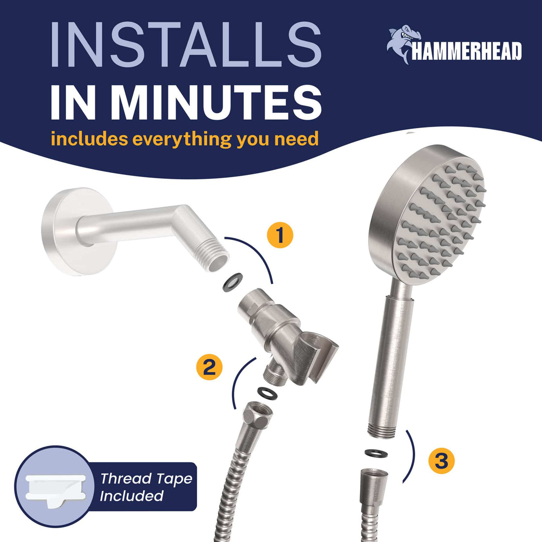 Installation All Metal Handheld Shower Head Set 1-Spray Chrome - The Shower Head Store Brushed Nickel / 2.5 GPM Brushed Nickel / 1.75 GPM