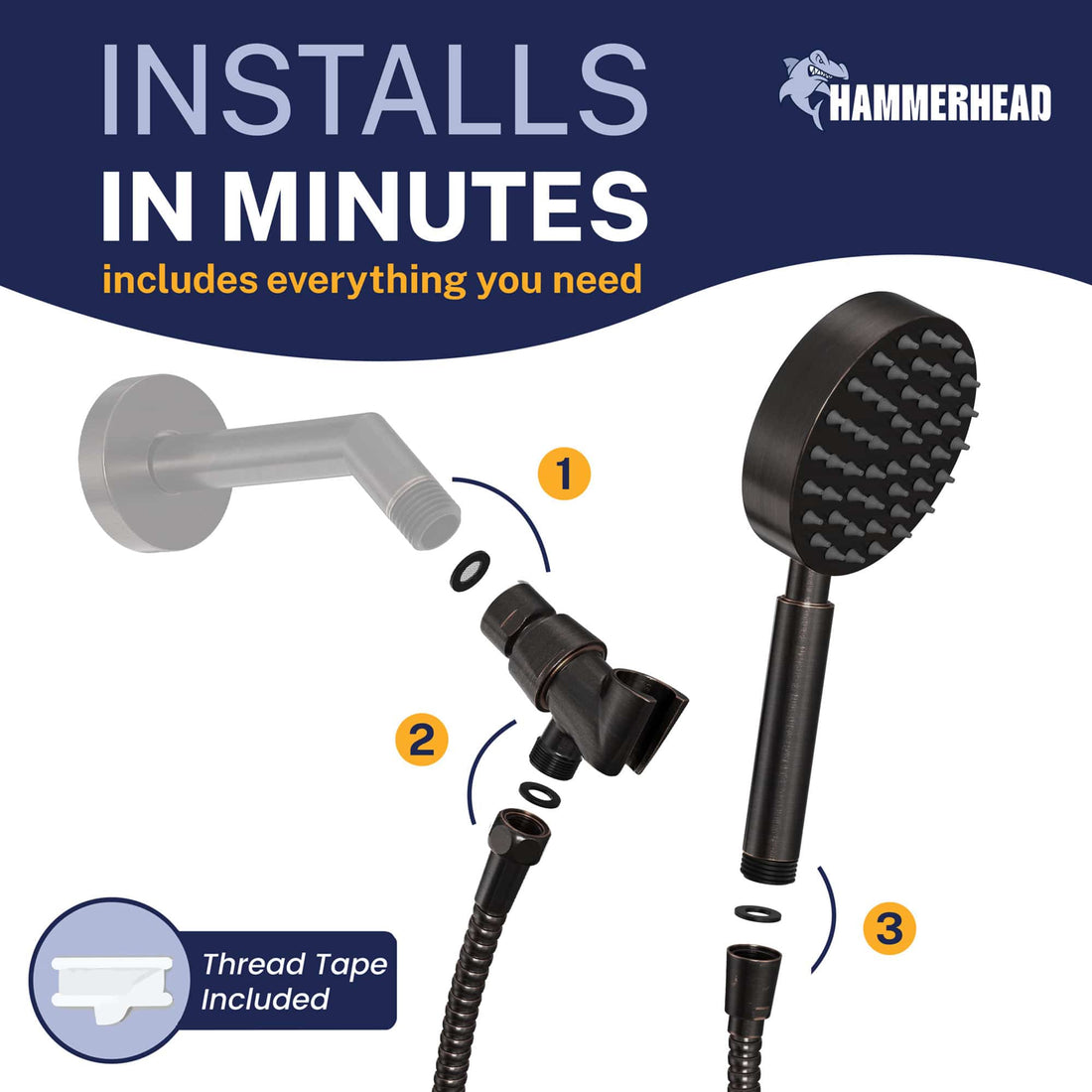 Installation All Metal Handheld Shower Head Set 1-Spray Chrome - The Shower Head Store Oil Rubbed Bronze / 2.5 GPM Oil Rubbed Bronze / 1.75 GPM