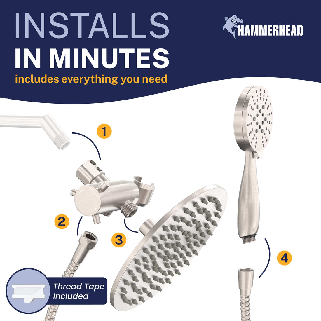 Easy to Install 3-Spray Dual Shower Head Brushed Nickel / 2.5 - The Shower Head Store