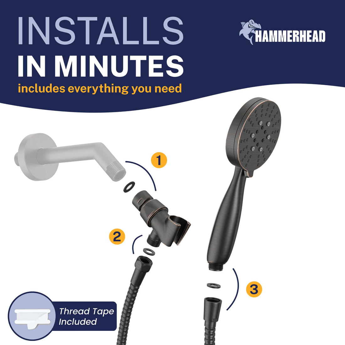 Installation 3-Spray Handheld Shower Head Set Oil Rubbed Bronze / 2.5 GPM Oil Rubbed Bronze / 1.75 GPM - The Shower Head Store