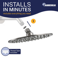 Installs in Minutes 8 Inch Rain Shower Head HammerHead Gray / 2.5 GPM - The Shower Head Store
