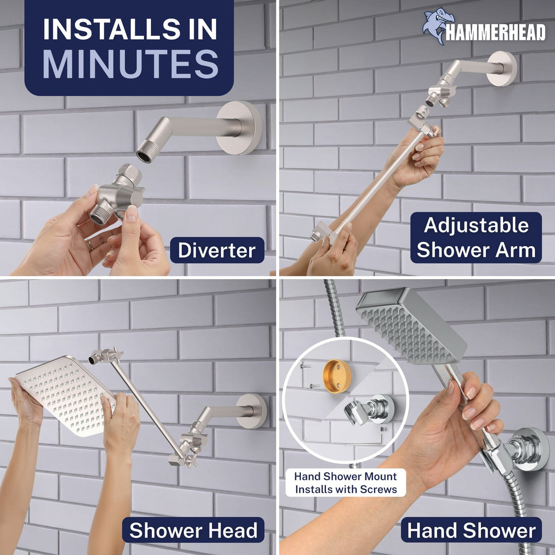 Installs in Minutes Square Dual Shower Head Set Brushed Nickel / 2.5 - The Shower Head Store