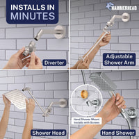 Installs in Minutes Square Dual Shower Head Set Brushed Nickel / 2.5 - The Shower Head Store