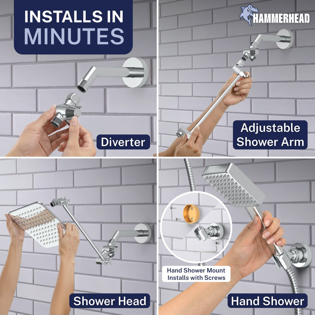 Installs in Minutes Square Dual Shower Head Set Chrome / 2.5 - The Shower Head Store