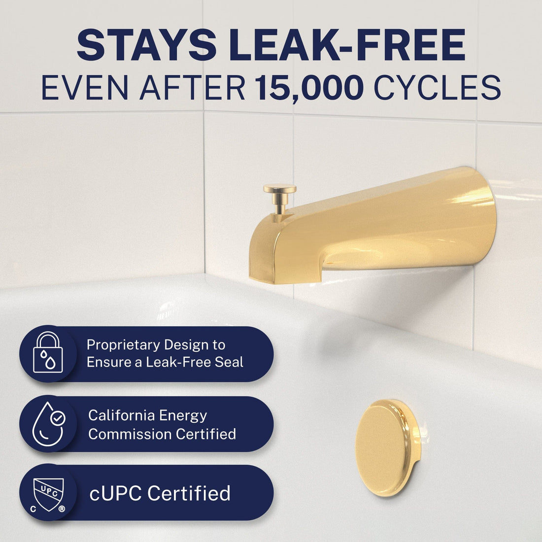 Leak Free Tub Spout Polished Brass - The Shower Head Store