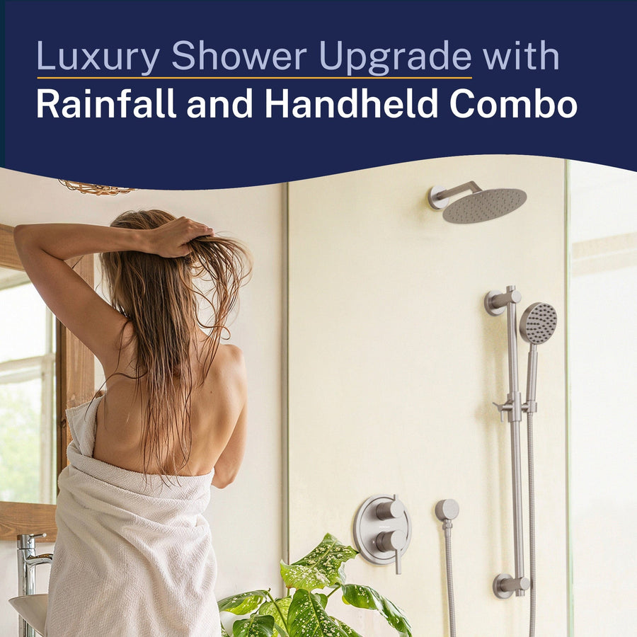 Lifestyle Steve White Bundle - 2H Valve and Trim Slide Bar with 1-Spray and 8-inch Rain Shower Head Brushed Nickel  / 2.5 - The Shower Head Store