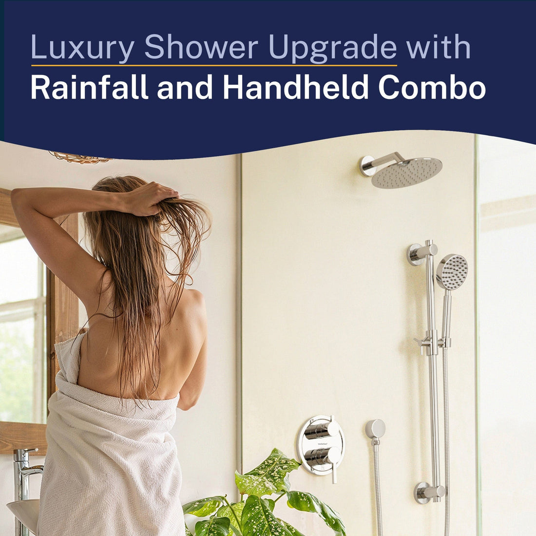 Lifestyle Steve White Bundle - 2H Valve and Trim Slide Bar with 1-Spray and 8-inch Rain Shower Head Chrome / 2.5 - The Shower Head Store