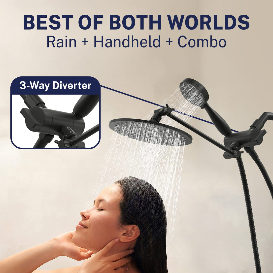 Lifestyle 3-Spray Dual Shower Head with Adjustable Shower Arm Matte Black / 1.75 GPM - The Shower Head Store