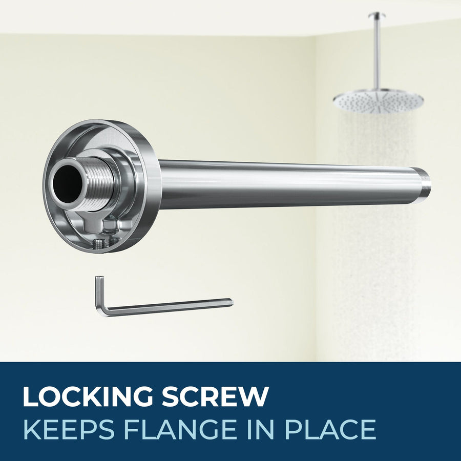 Locking Flange Feature 12" Straight Shower Arm Chrome - The Shower Head Store