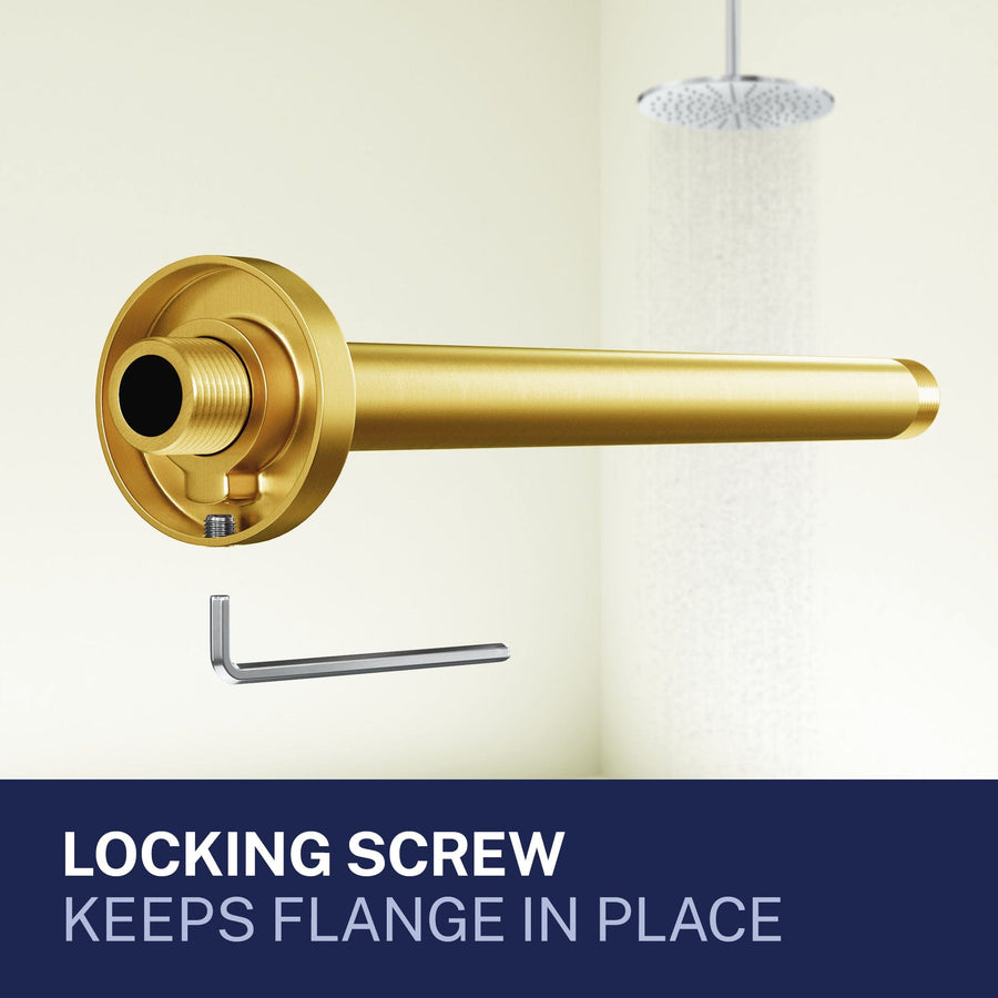 Locking Flange Feature Straight Shower Arm Brushed Gold / 12 Inch - The Shower Head Store