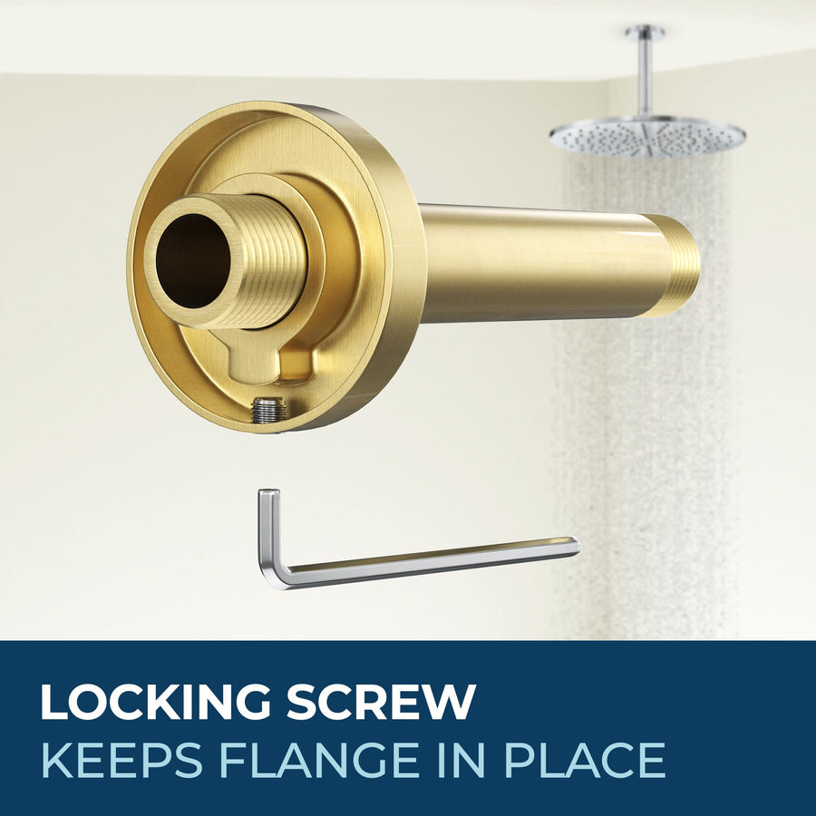 Locking Flange Feature Straight Shower Arm Brushed Gold / 6 Inch - The Shower Head Store 