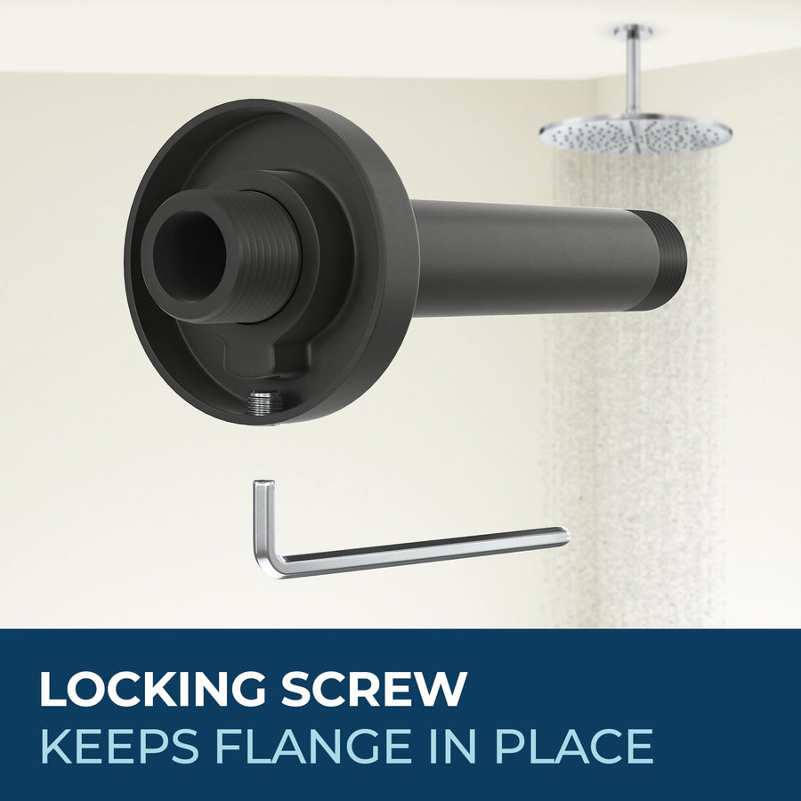 Locking Flange Feature Straight Shower Arm Matte Black / 6 Inch - The Shower Head Store 