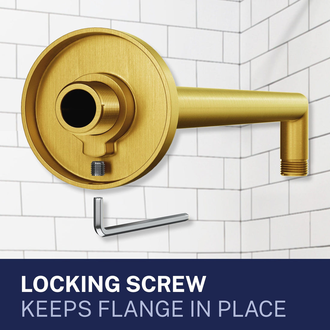 Locking Screw J-Shaped Overhead Shower Arm Brushed Gold  - The Shower Head Store